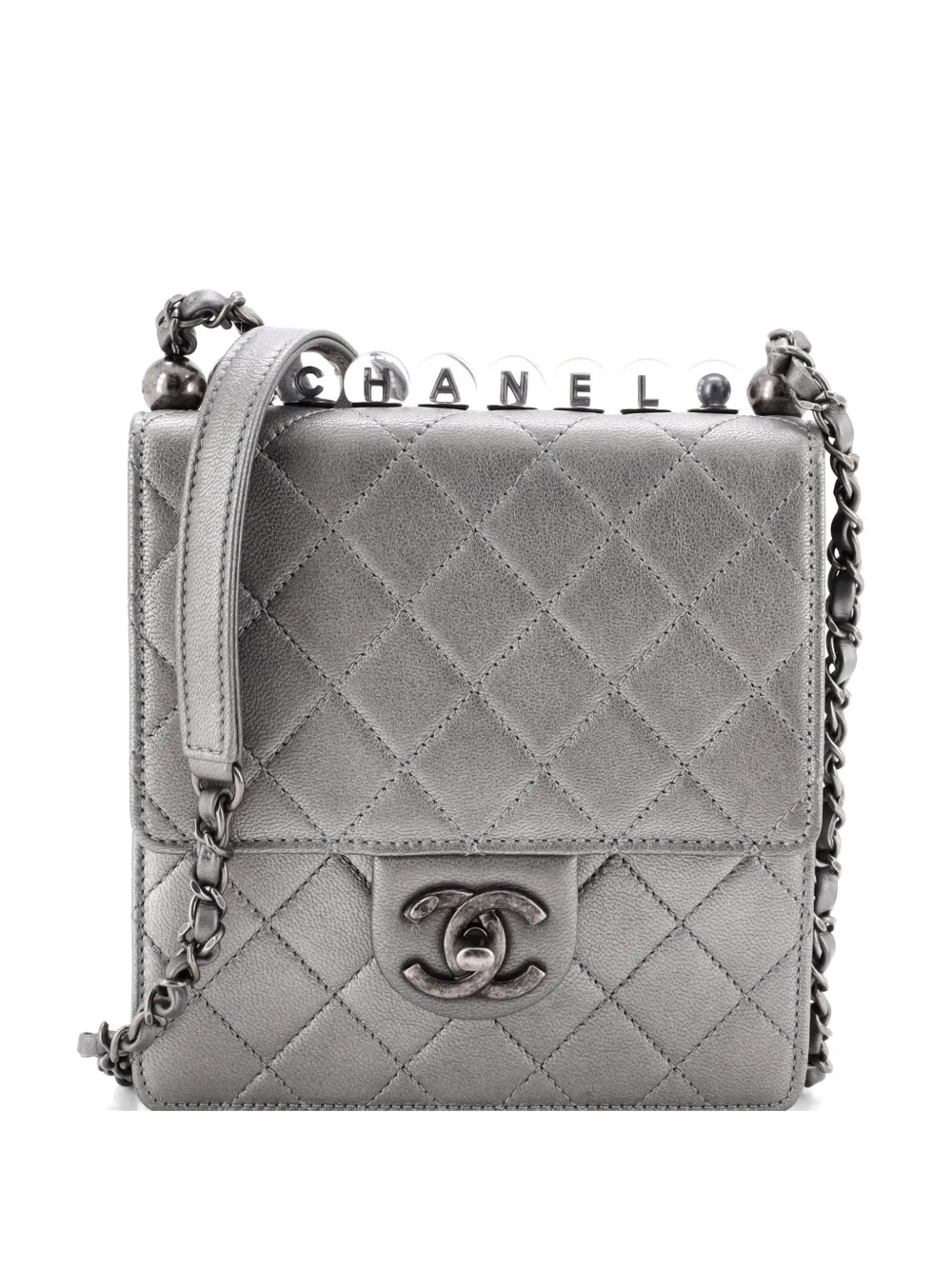 CHANEL Pre-Owned Chic Pearls Flap Bag Quilted Goatskin with Acrylic Beads Mini crossbody bag - Argento