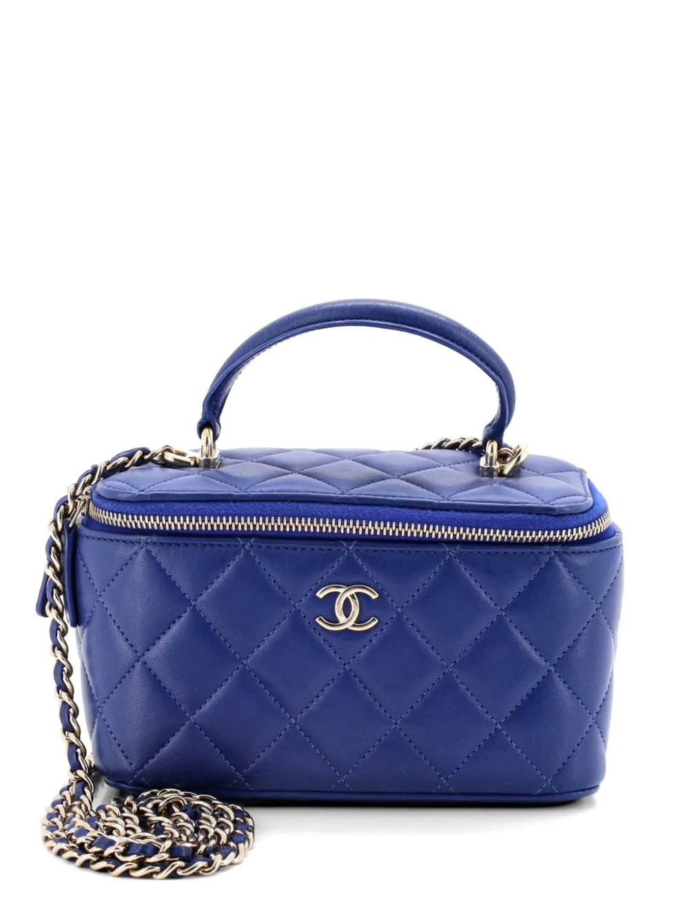 CHANEL Pre-Owned Kleine Classic Top Handle Kosmetiktasche mit Kettensteppung - Blau