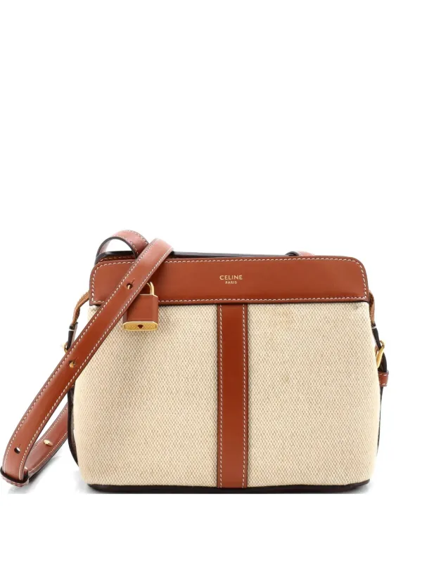 Celine Pre-owned Teen Cabas De France Bag Leather and Canvas Small Shoulder Bag in Brown