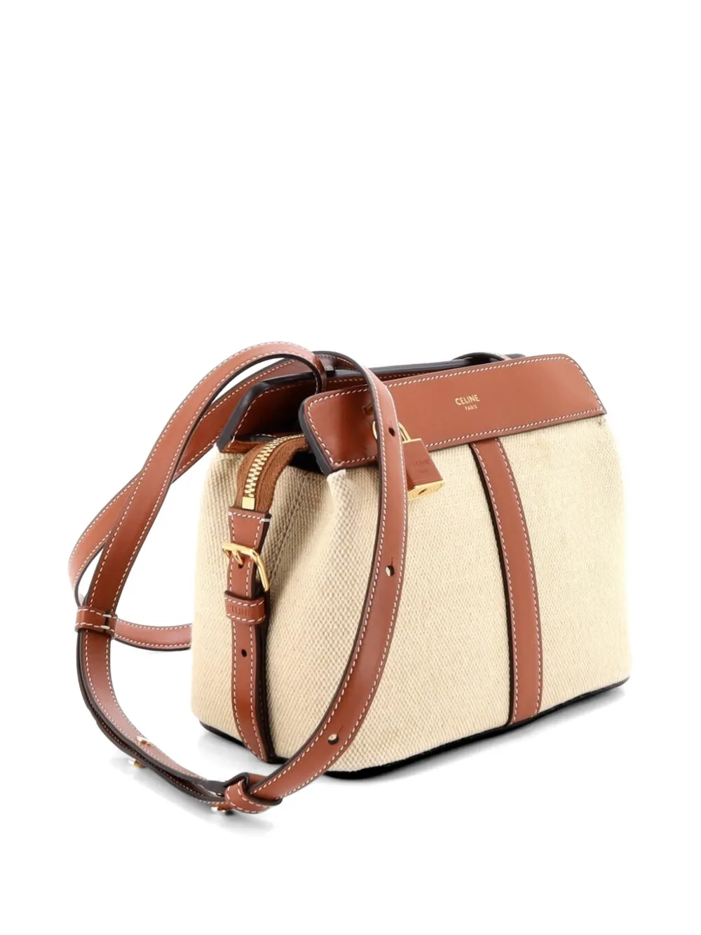 Celine Pre-owned Teen Cabas De France Bag Leather and Canvas Small Shoulder Bag in Brown, view 4