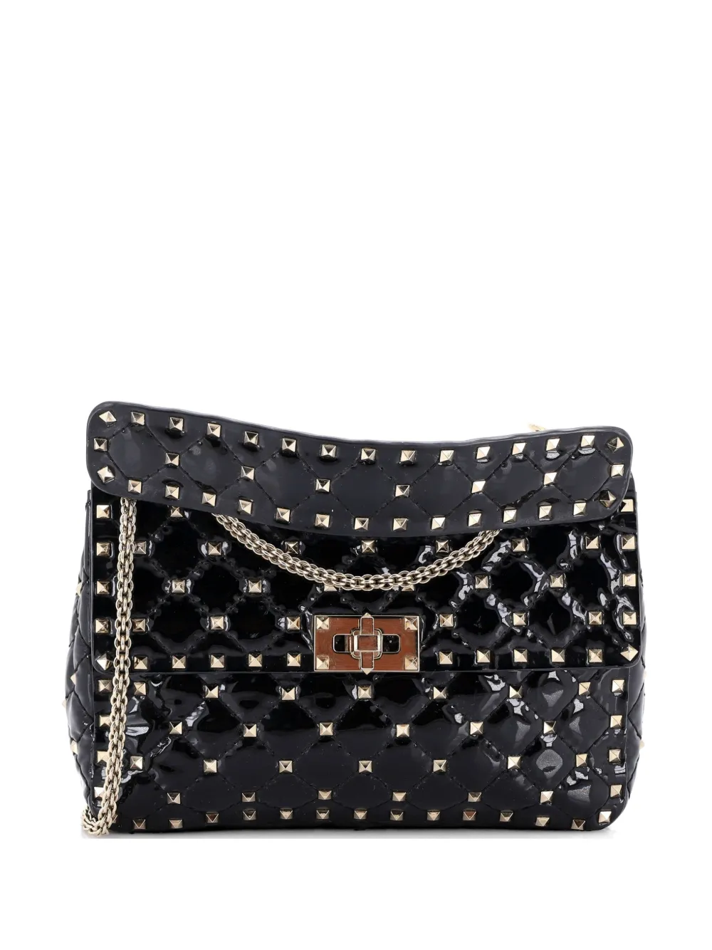 Valentino Garavani Pre-Owned Rockstud Spike Flap Bag Quilted Patent Medium shoulder bag - Nero