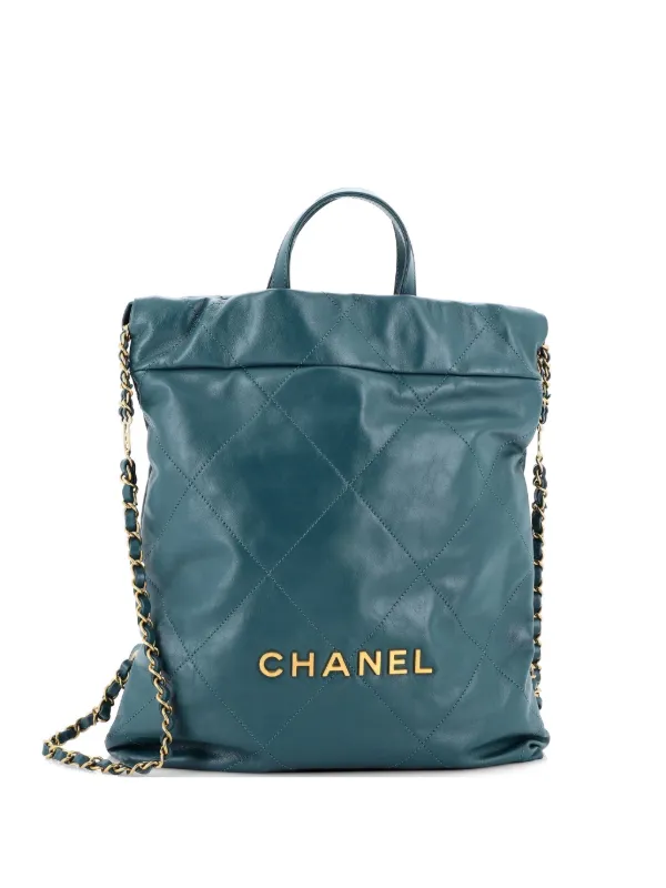 Chanel Pre-owned 22 Chain Quilted Calfskin Medium Backpack in Green
