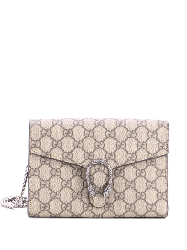 Gucci Pre-owned Dionysus Chain Wallet GG Coated Canvas Small Crossbody Bag in Brown
