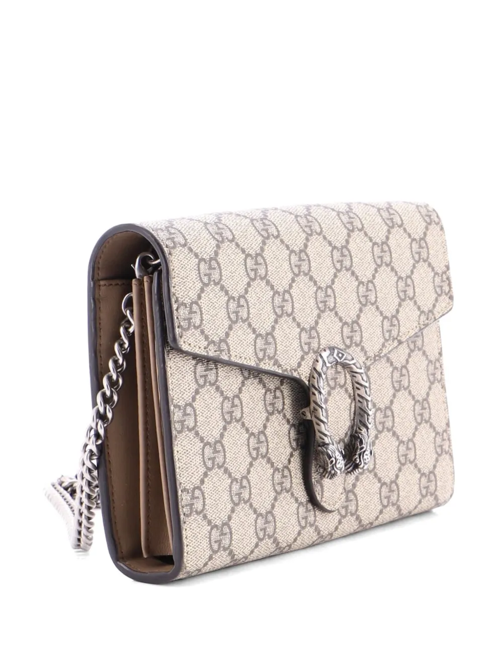 Gucci Pre-owned Dionysus Chain Wallet GG Coated Canvas Small Crossbody Bag in Brown, view 3
