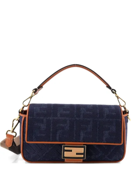 Fendi Pre-Owned bolsa de hombro Baguette NM mediana de mezclilla con Zucca bordada