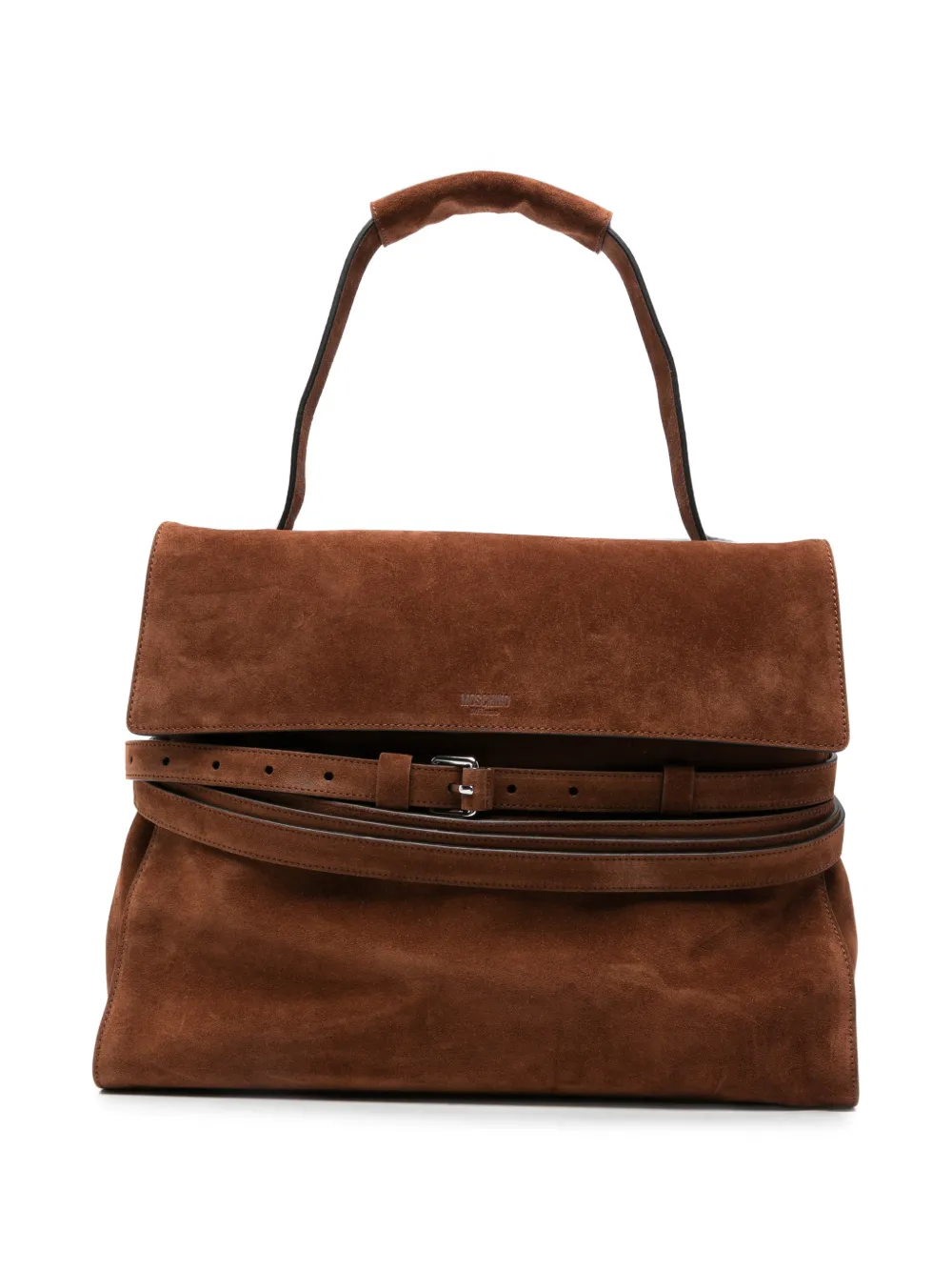 Moschino belt-detail suede tote bag - Marrone