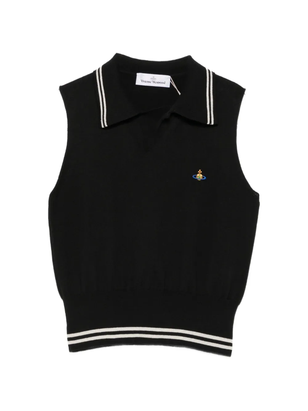 Vivienne Westwood Orb-embroidered striped-trim top - Nero