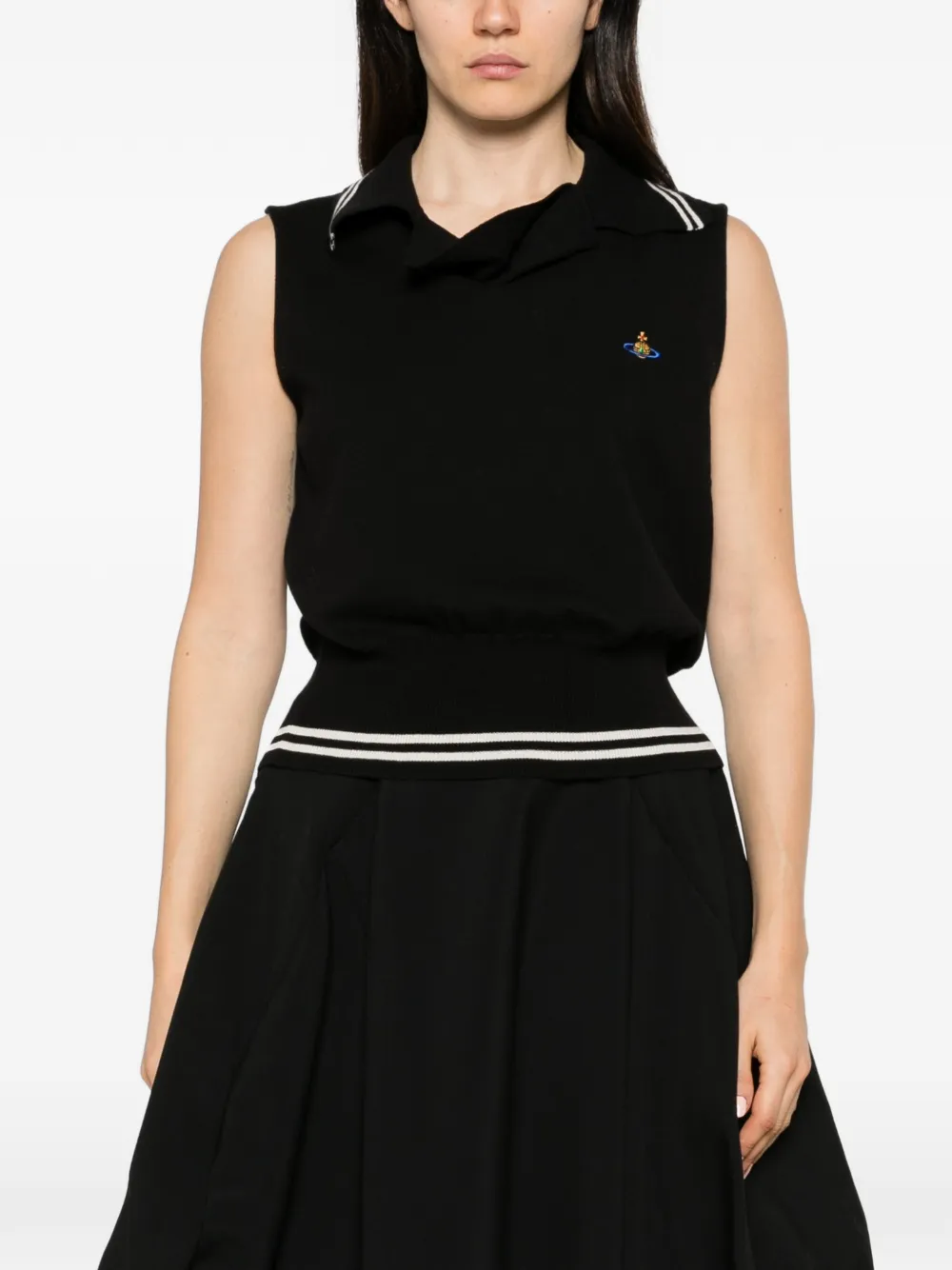 Vivienne Westwood Orb-embroidered striped-trim top Zwart
