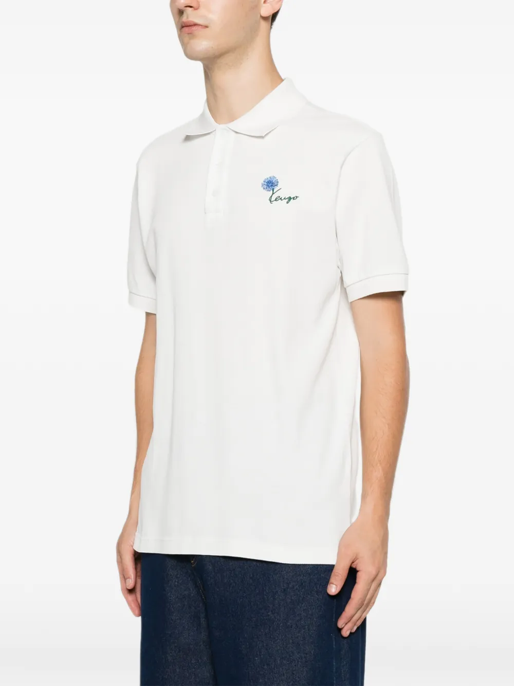 Kenzo Poloshirt met geborduurde bloemen Wit