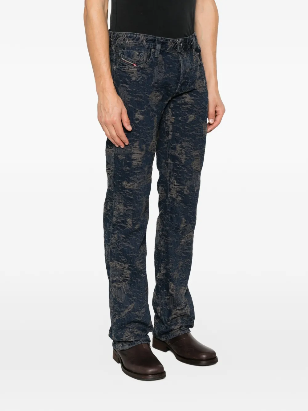 Diesel 1985 Laekee gerafelde jeans met jacquardbreisel Blauw