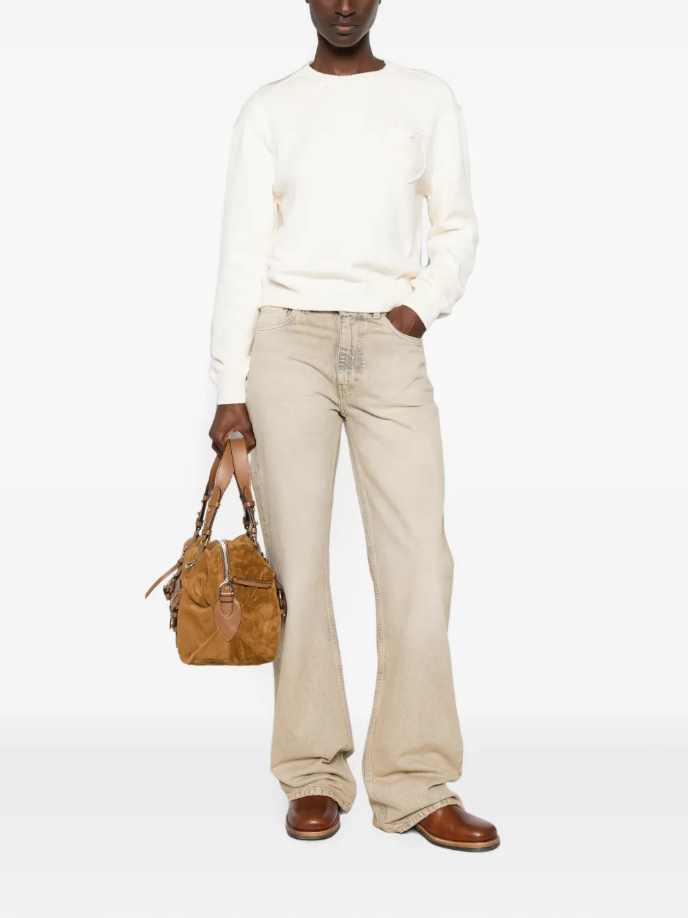 Moschino Trui met ronde hals en hartpatroon Beige