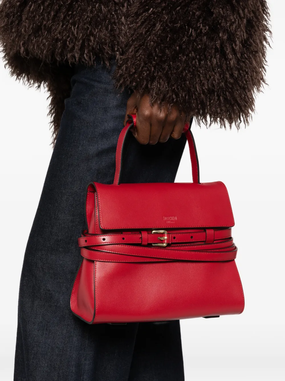 Moschino Leren shopper met riem-detail Rood