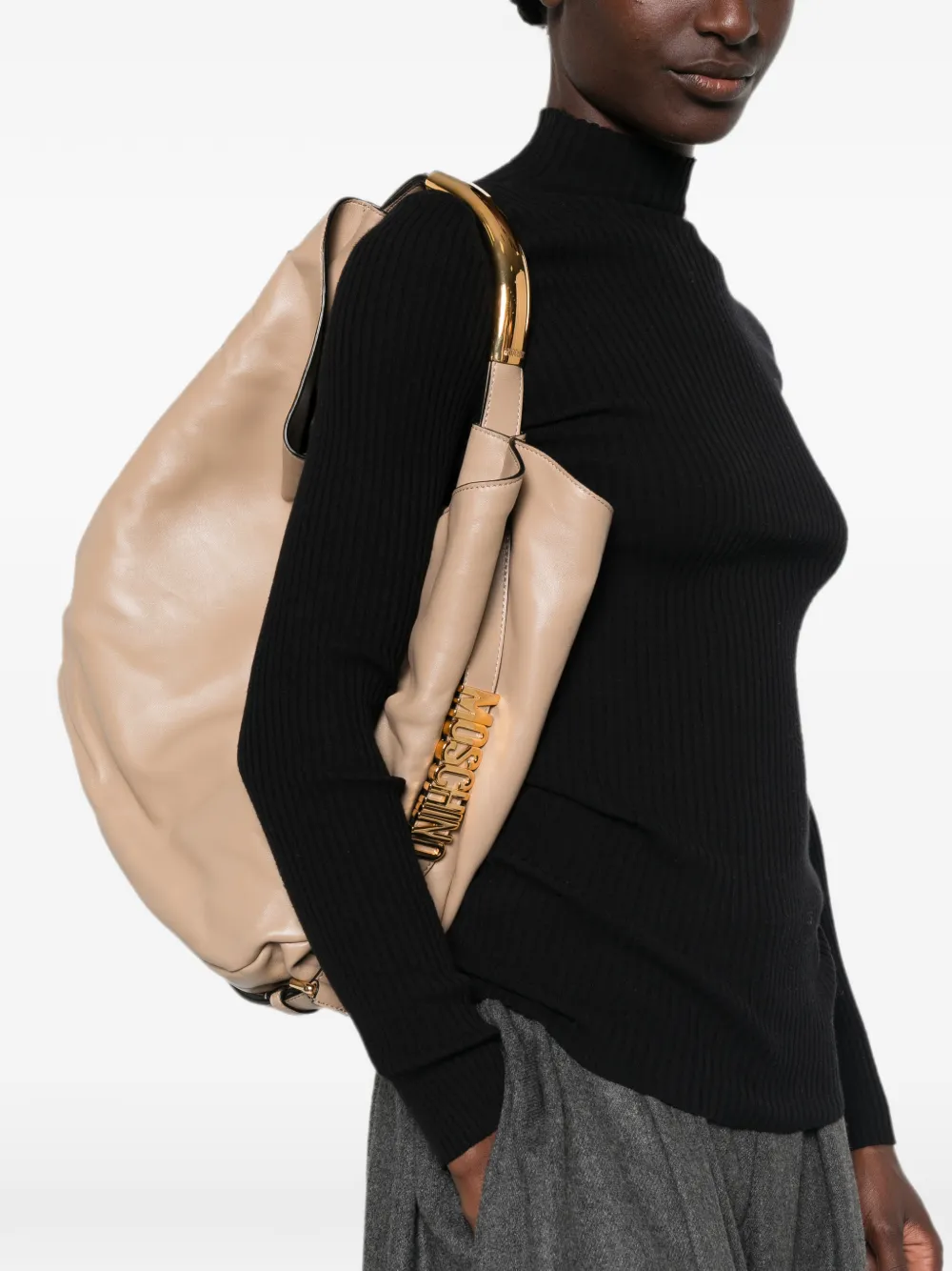 Moschino Handle Me shopper met logoplakkaat Beige