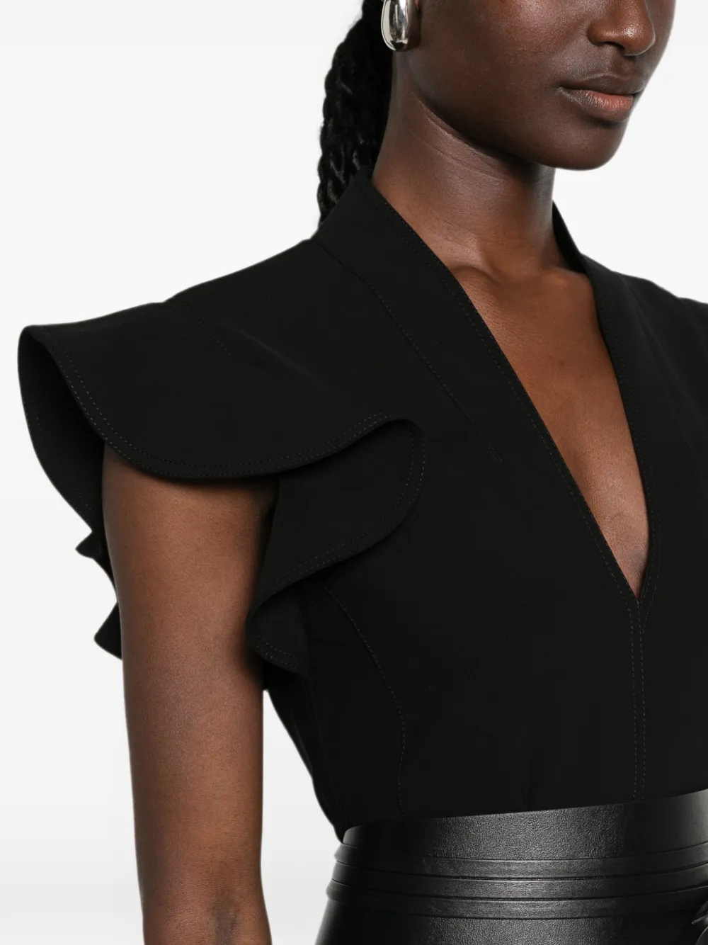 Moschino Midi-jurk met V-hals en ruchemouwen Zwart