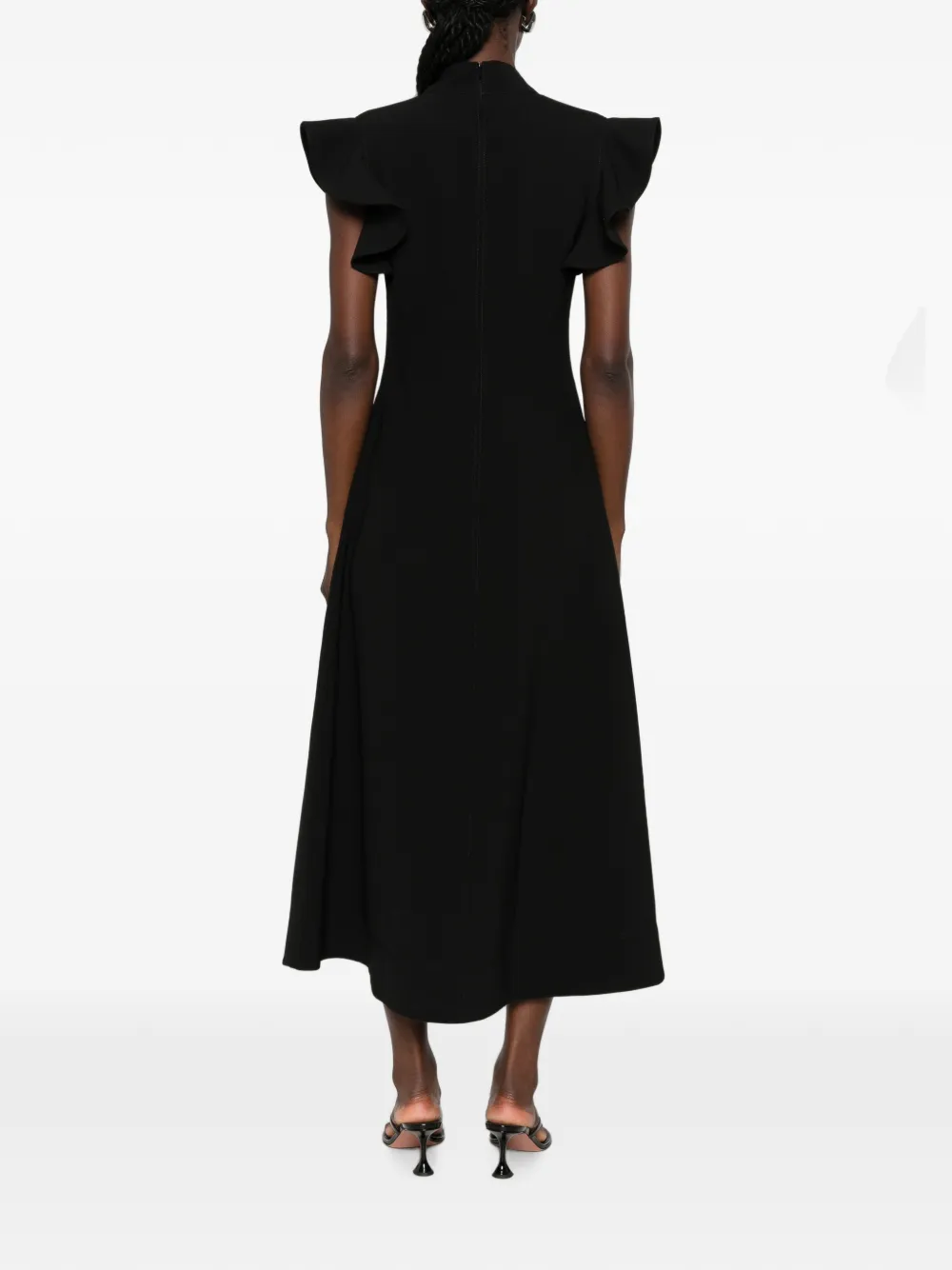Moschino Midi-jurk met V-hals en ruchemouwen Zwart