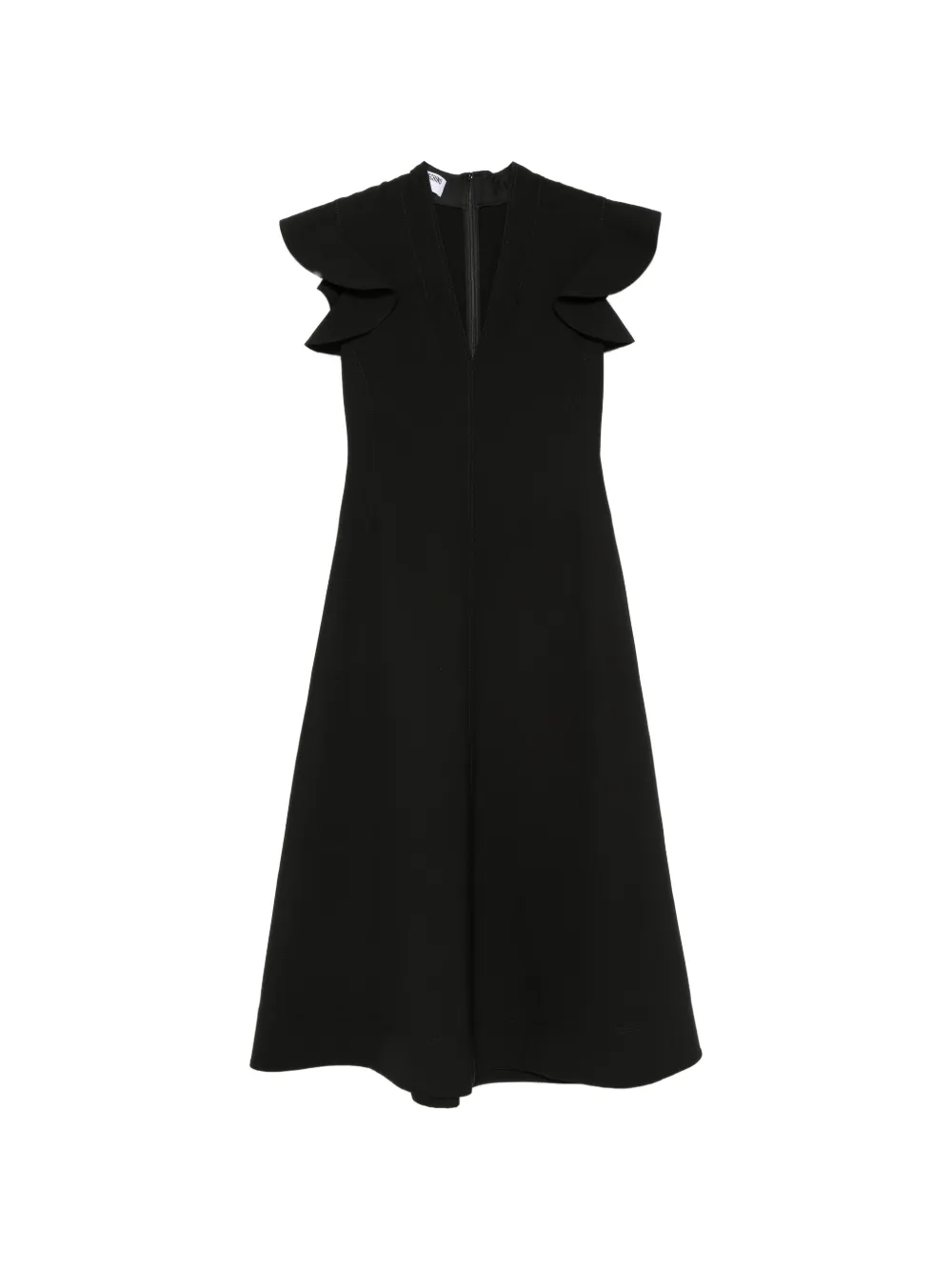Moschino ruffled-sleeve V-neck midi dress - Nero