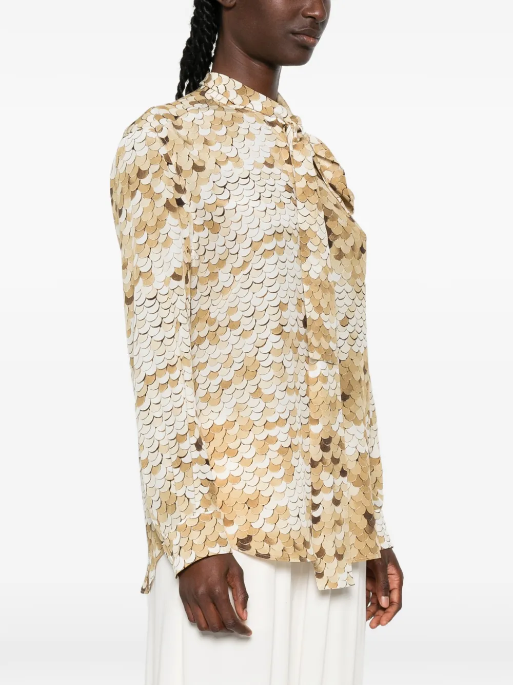Moschino Blouse met strik en print Beige