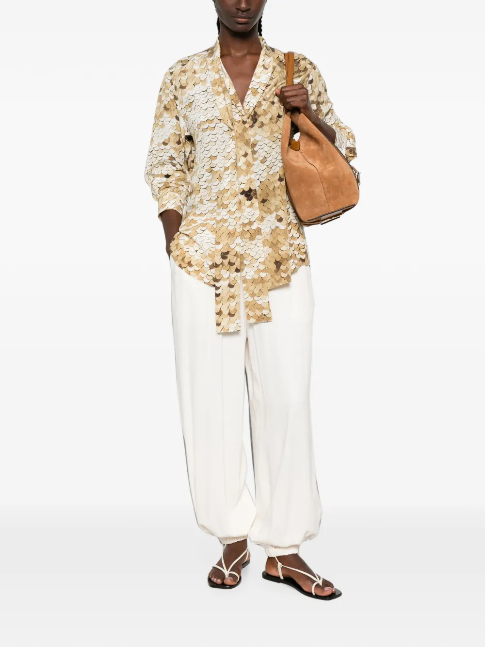 Moschino Blouse met strik en print Beige