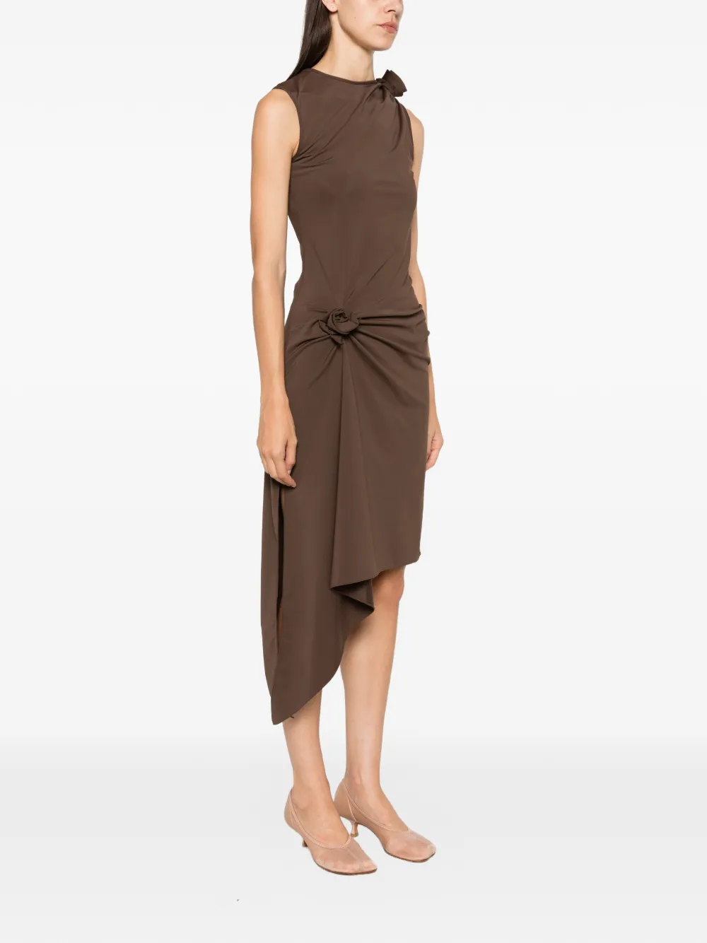 Coperni flower-detail asymmetric midi dress Bruin