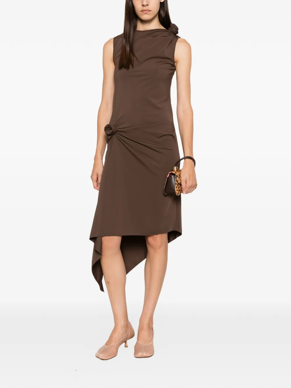 Coperni flower-detail asymmetric midi dress Bruin