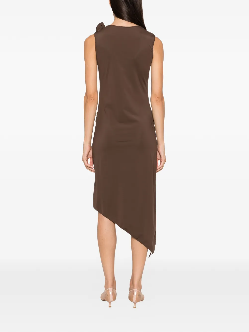 Coperni flower-detail asymmetric midi dress Bruin
