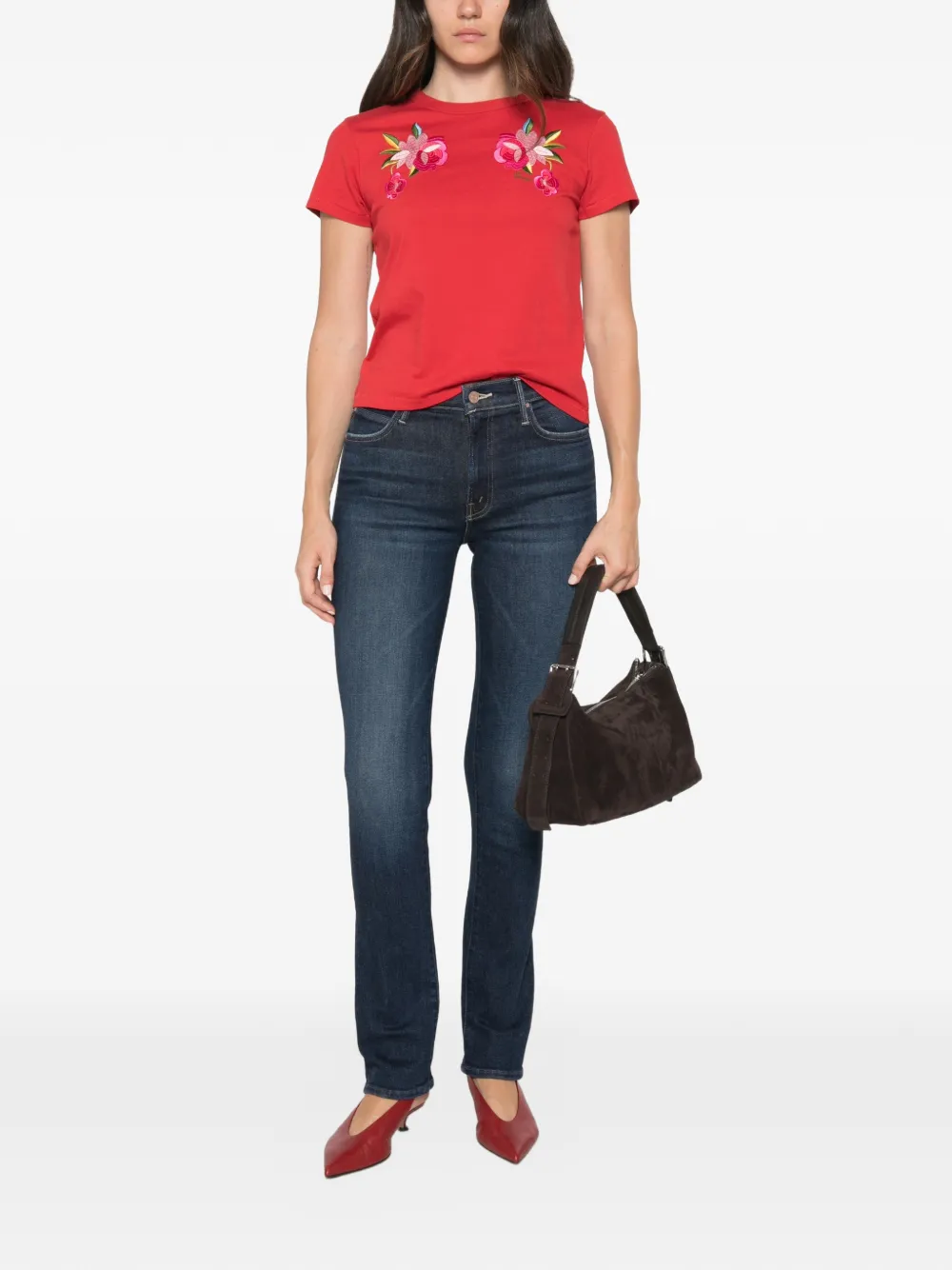 Kenzo T-shirt met geborduurde bloemen Rood
