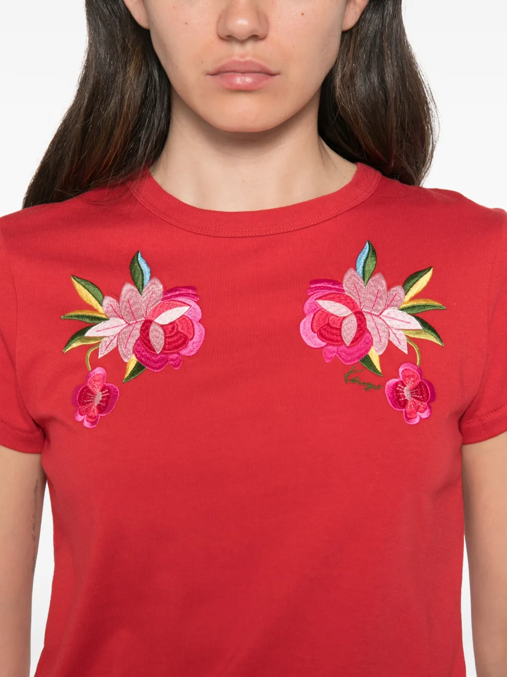 Kenzo T-shirt met geborduurde bloemen Rood