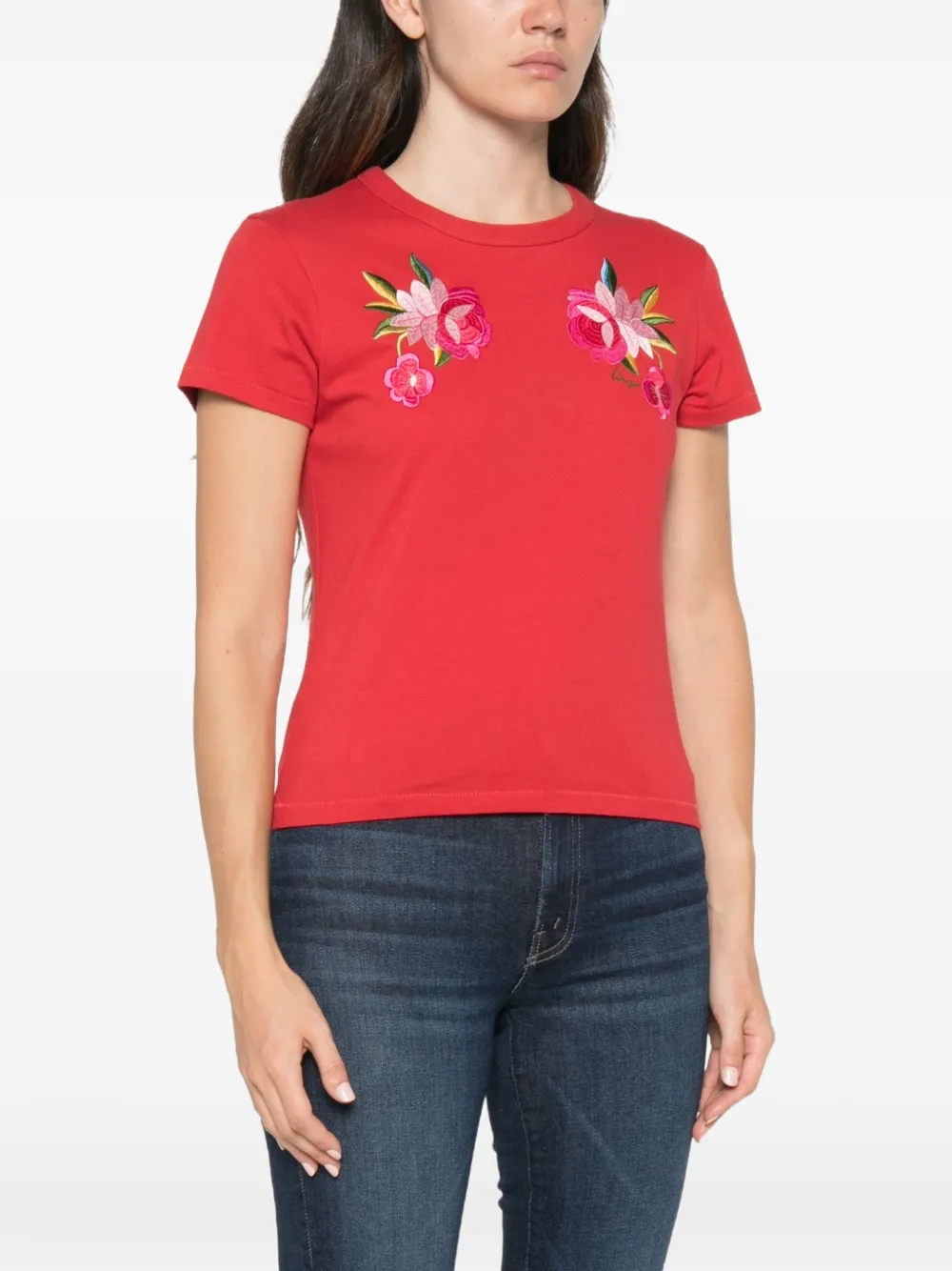 Kenzo T-shirt met geborduurde bloemen Rood