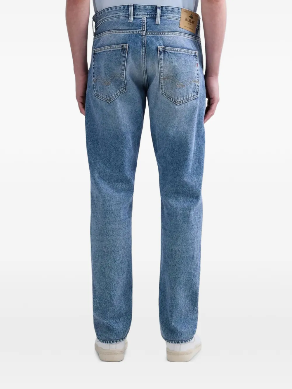 Replay Jeans met vervaagd effect en logopatch Blauw