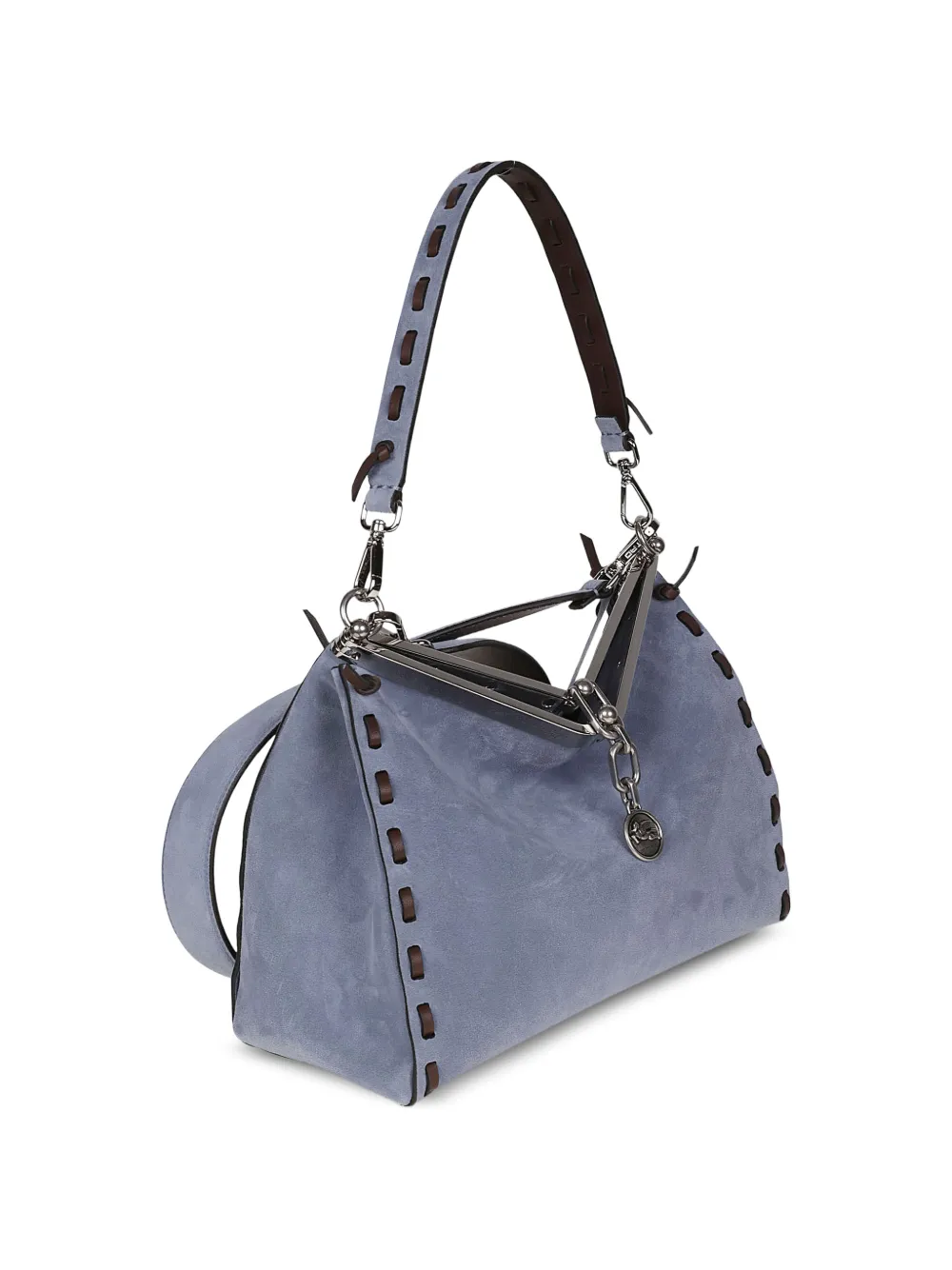 ETRO Medium Vela suède schoudertas met afwerking Blauw