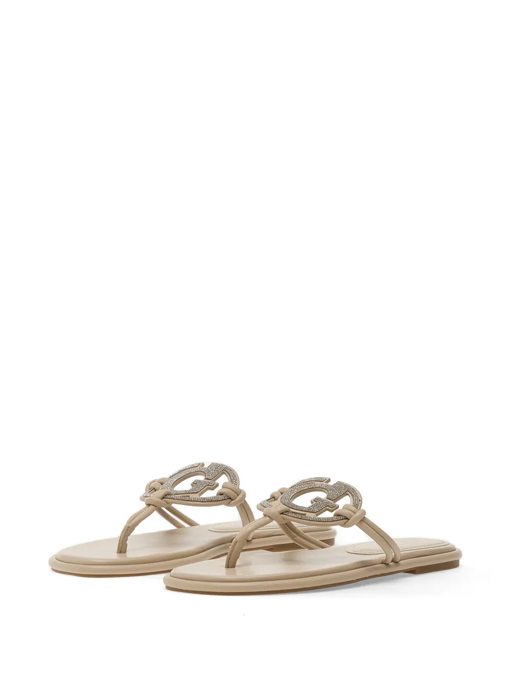 GUESS USA crystal-embellished logo-plaque sandals Beige