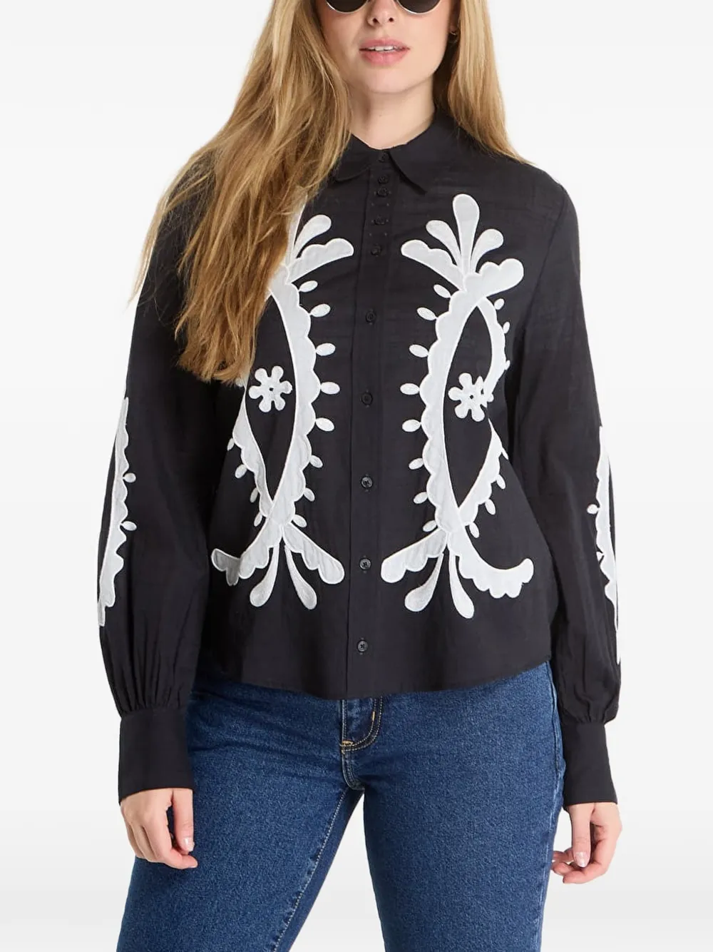 Desigual embroidered long-sleeve shirt - Nero