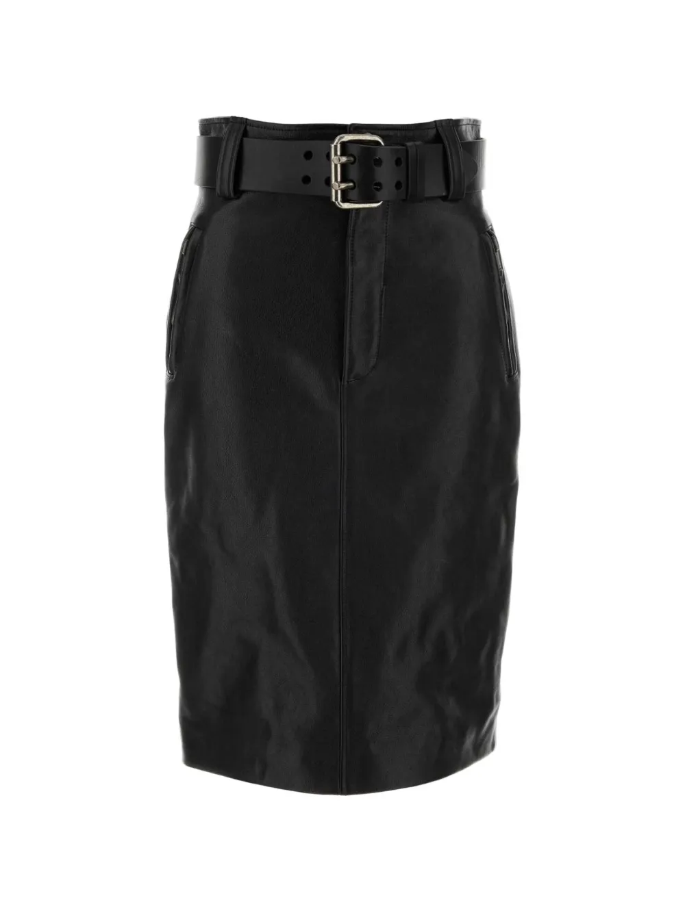 Saint Laurent Lederrock mit Gürtel - Schwarz