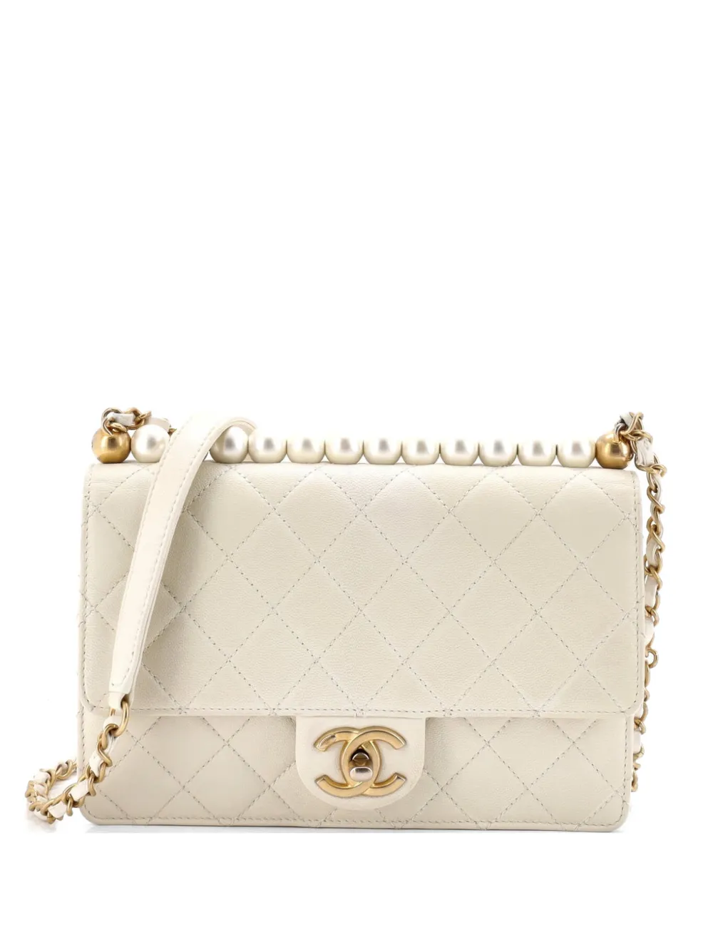CHANEL Pre-Owned Chic Pearls Flap Bag Quilted Lambskin Small shoulder bag - Bianco