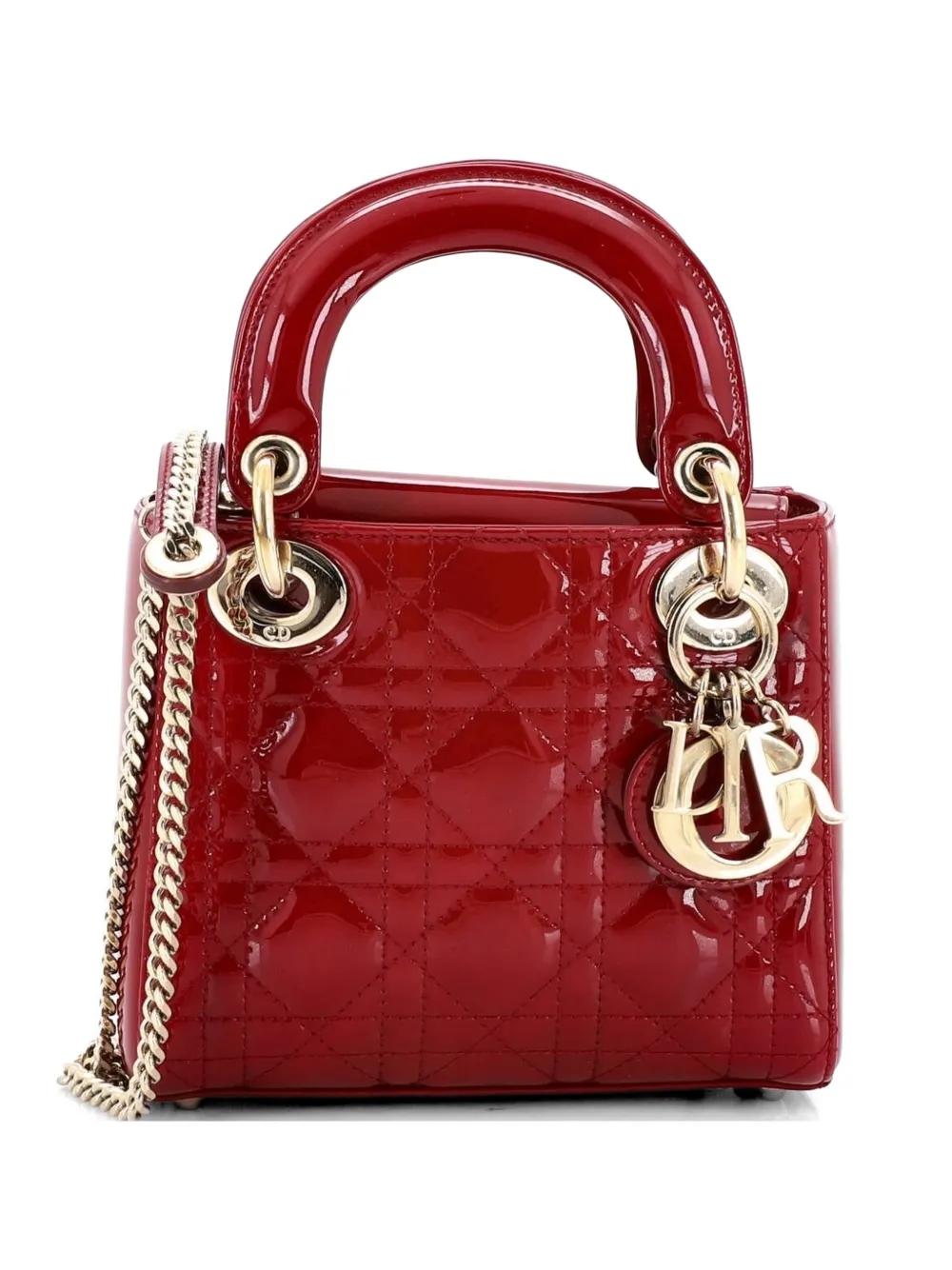 Christian Dior Pre-Owned Lady Dior Chain Bag Cannage Quilt Patent Mini satchel - Rosso