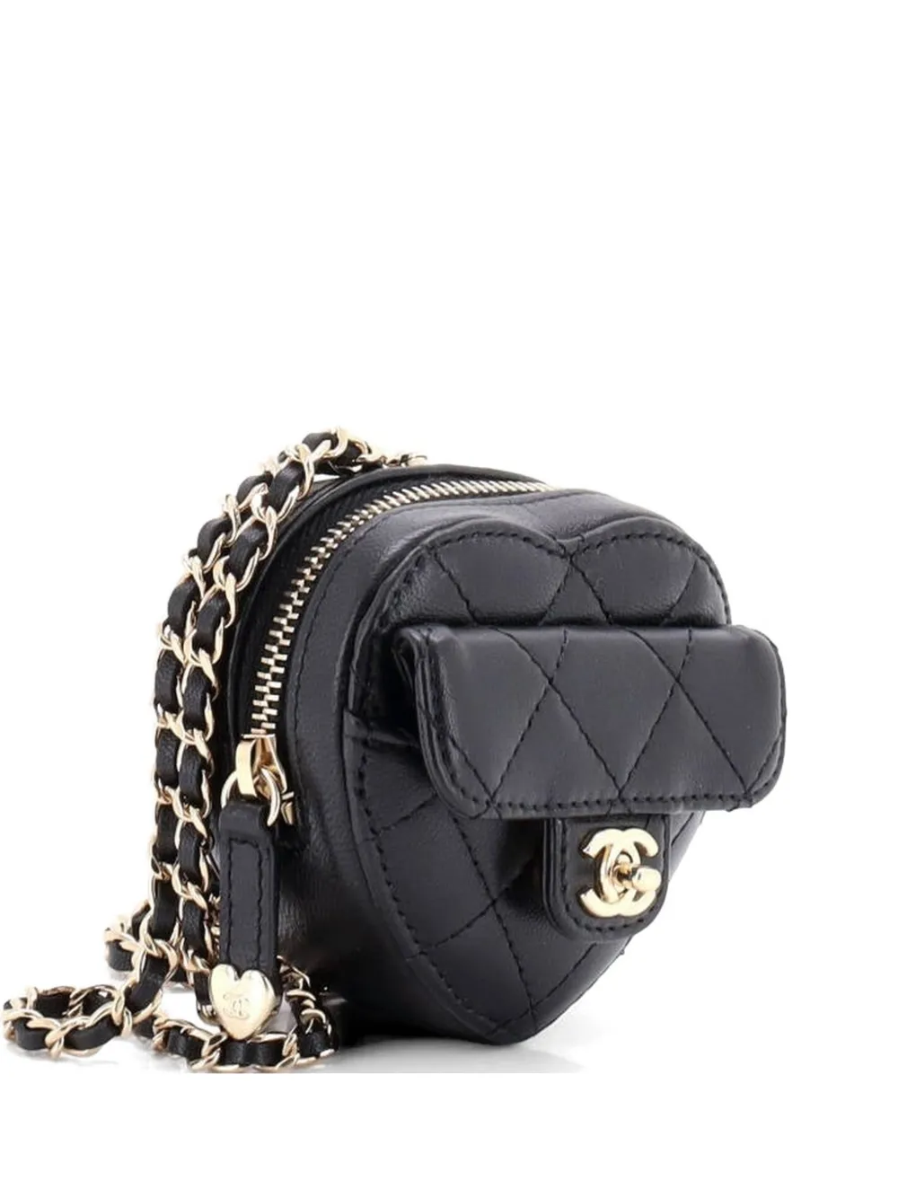CHANEL Pre-Owned CC in Love Heart Chain Necklace Zip Coin Purse Quilted Lambskin clutch bag - Nero
