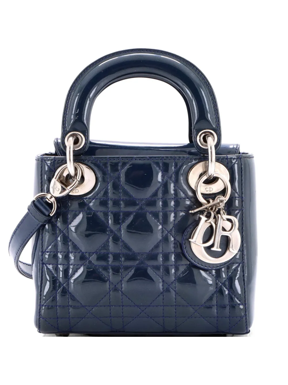 Christian Dior Pre-Owned Mini Lady Dior Cannage Satchel-Tasche aus Lackleder mit Steppung - Blau