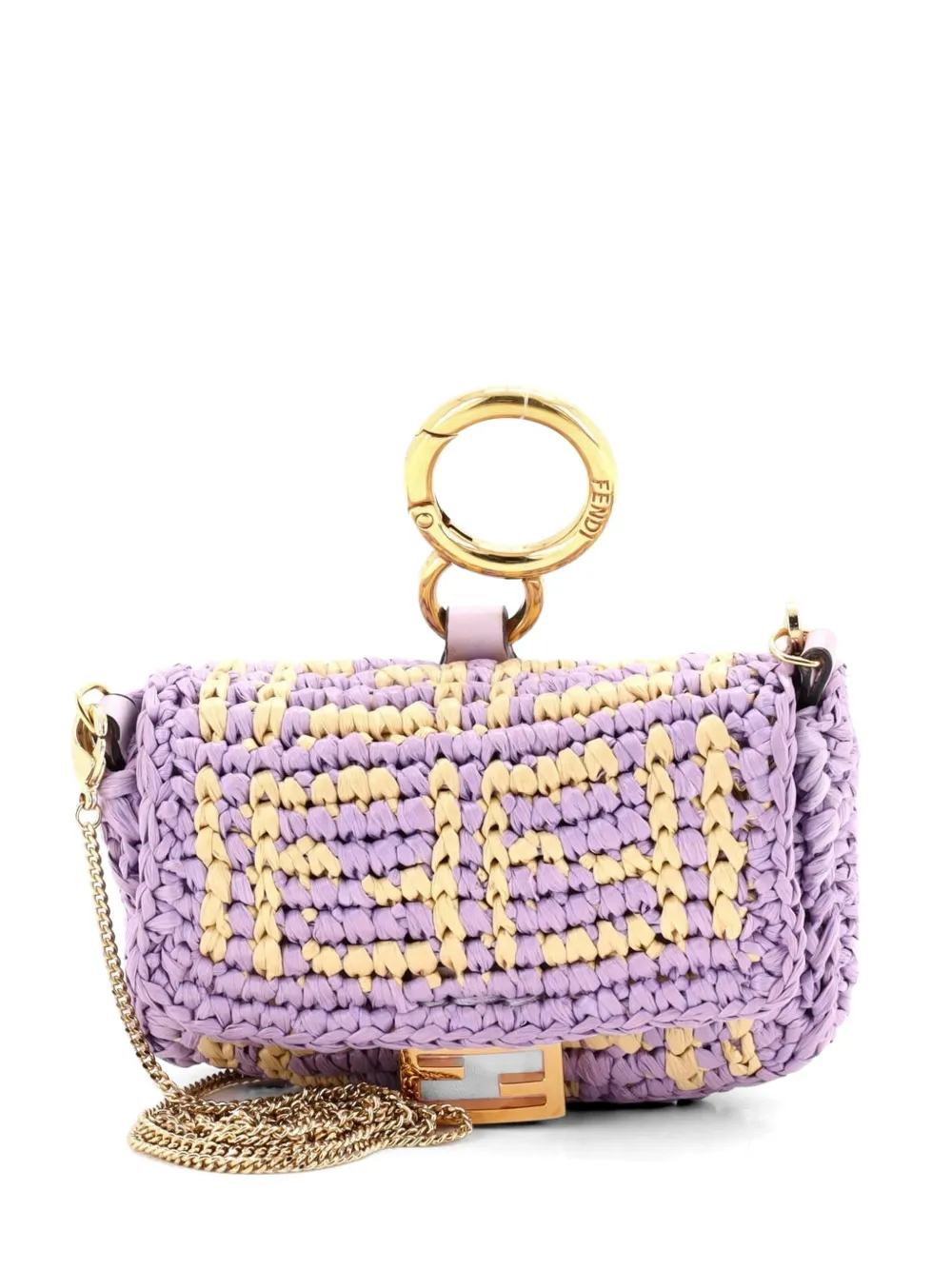 Fendi Pre-Owned Borsa a spalla Chain Baguette Charm Bag Nano in rafia - Viola