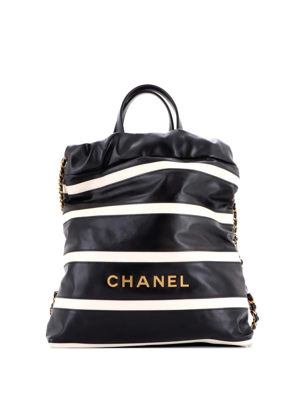CHANEL Pre-Owned 22 Chain Striped Shiny Calfskin Medium backpack - Nero