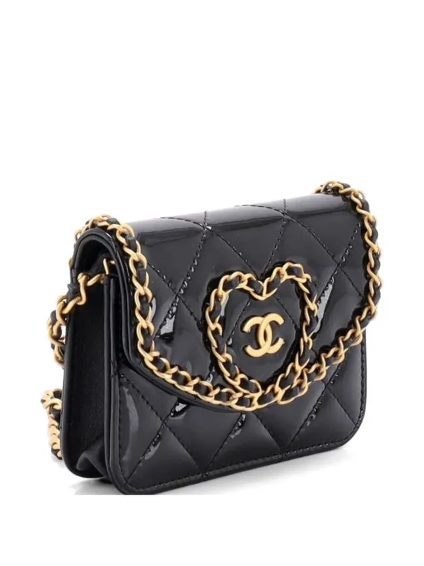 CHANEL Pre-Owned ハート チェーン フラップ マトラッセ エナメル ミニ 