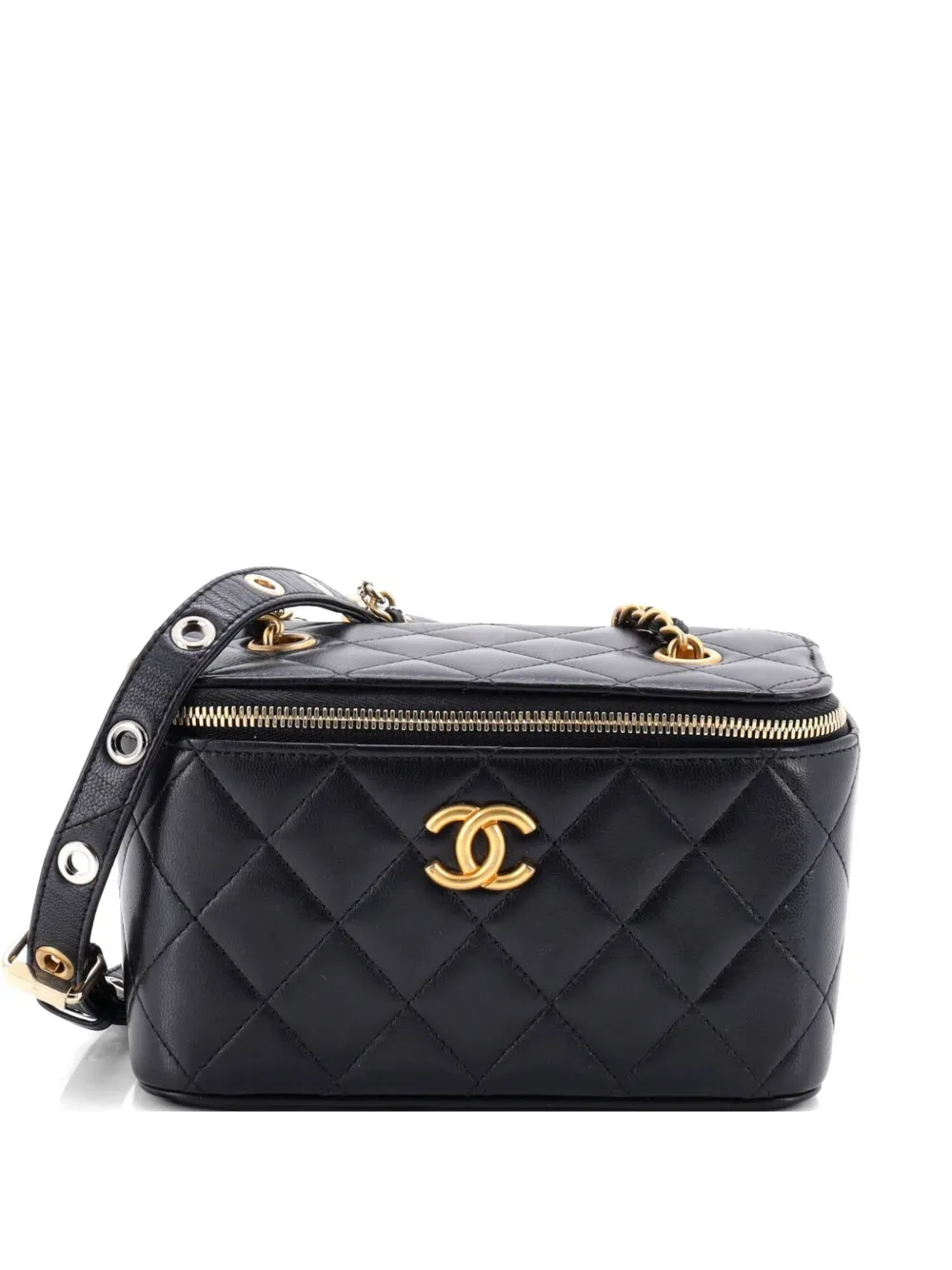 CHANEL Pre-Owned Grommet Strap Vanity Case with Chain Quilted Lambskin Small crossbody bag - Nero