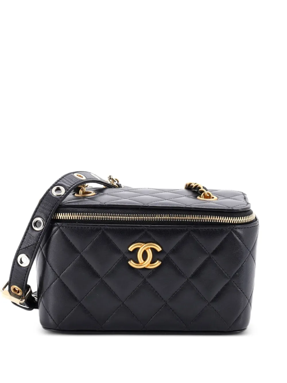CHANEL Pre-Owned Grommet Strap Vanity Case with Chain Quilted Lambskin Small crossbody bag - Nero
