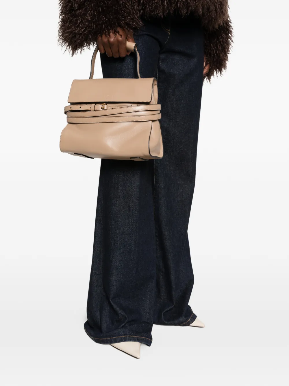 Moschino Leren shopper met riem Beige