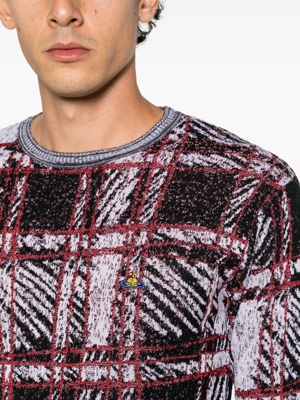 Vivienne Westwood tartan-check Orb-embroidered sweater Zwart