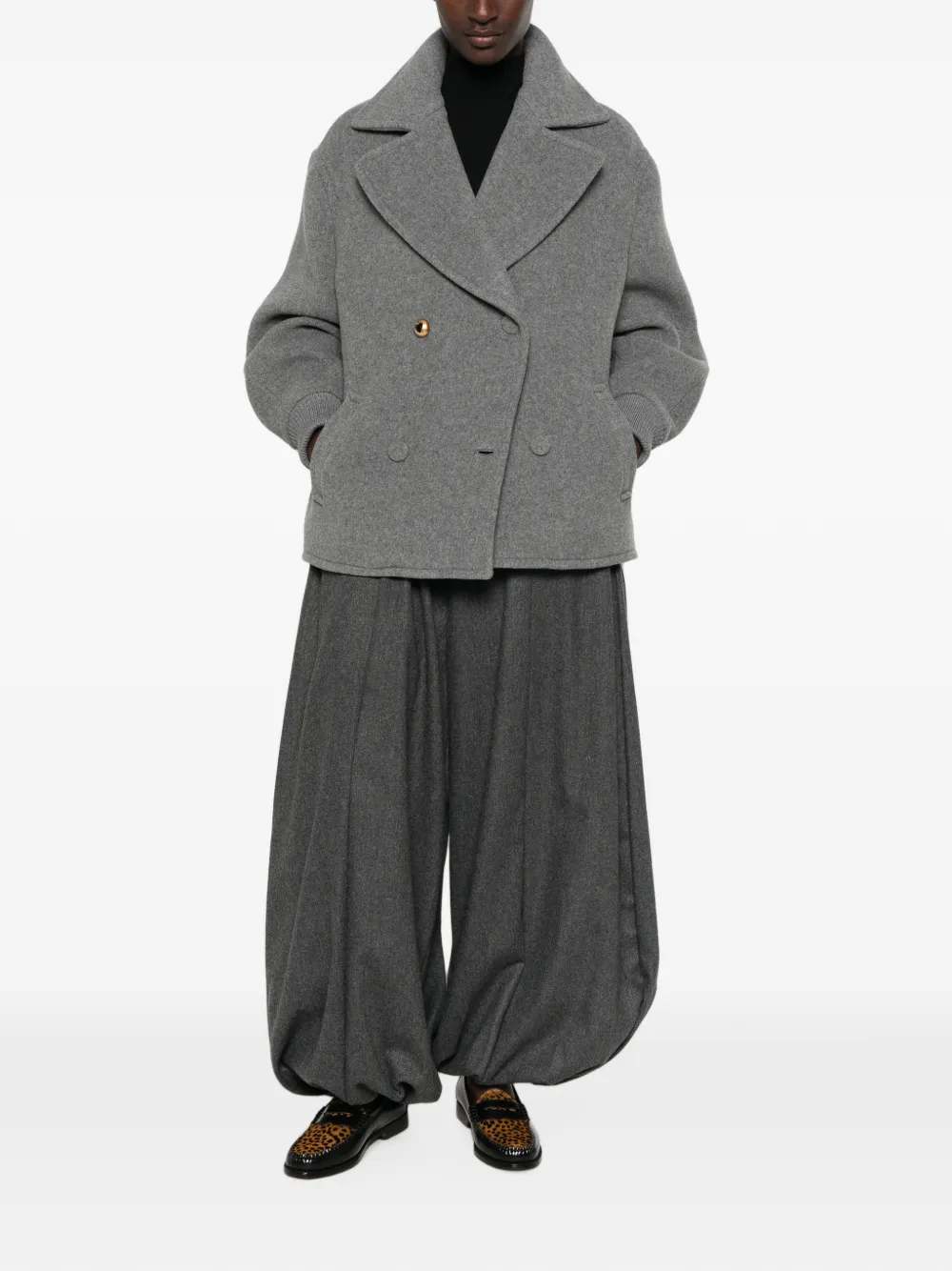 Moschino double-breasted heart-motif wool jacket Grijs