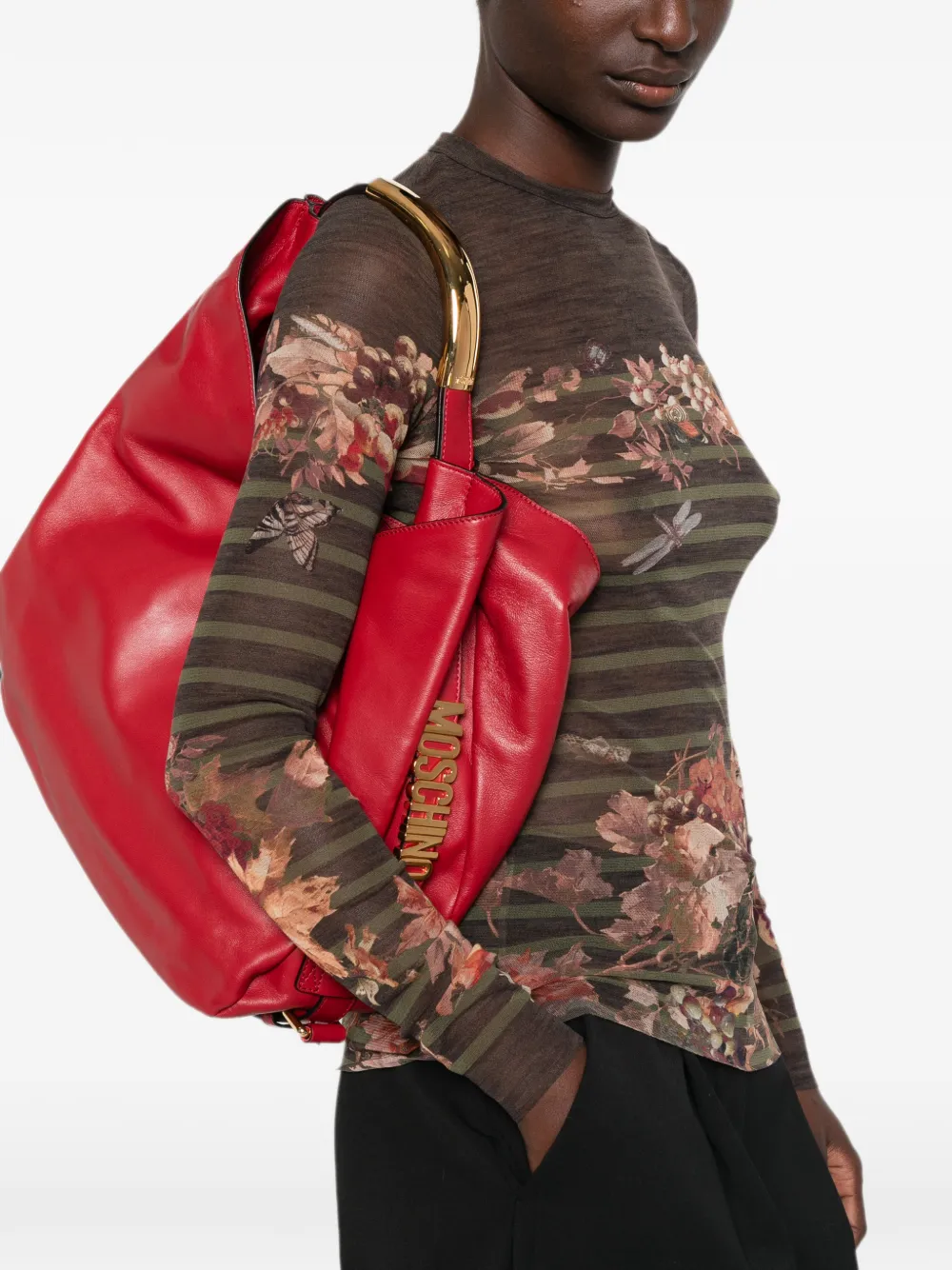 Moschino Handle Me leren shopper met logo-plakkaat Rood