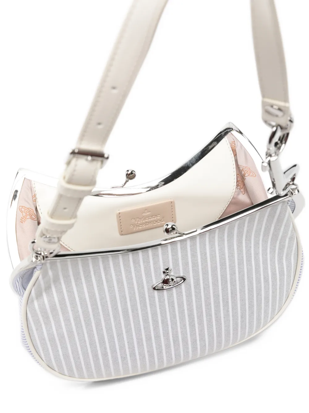 Vivienne Westwood Orb-plaque pinstripe-pattern shoulder bag Wit