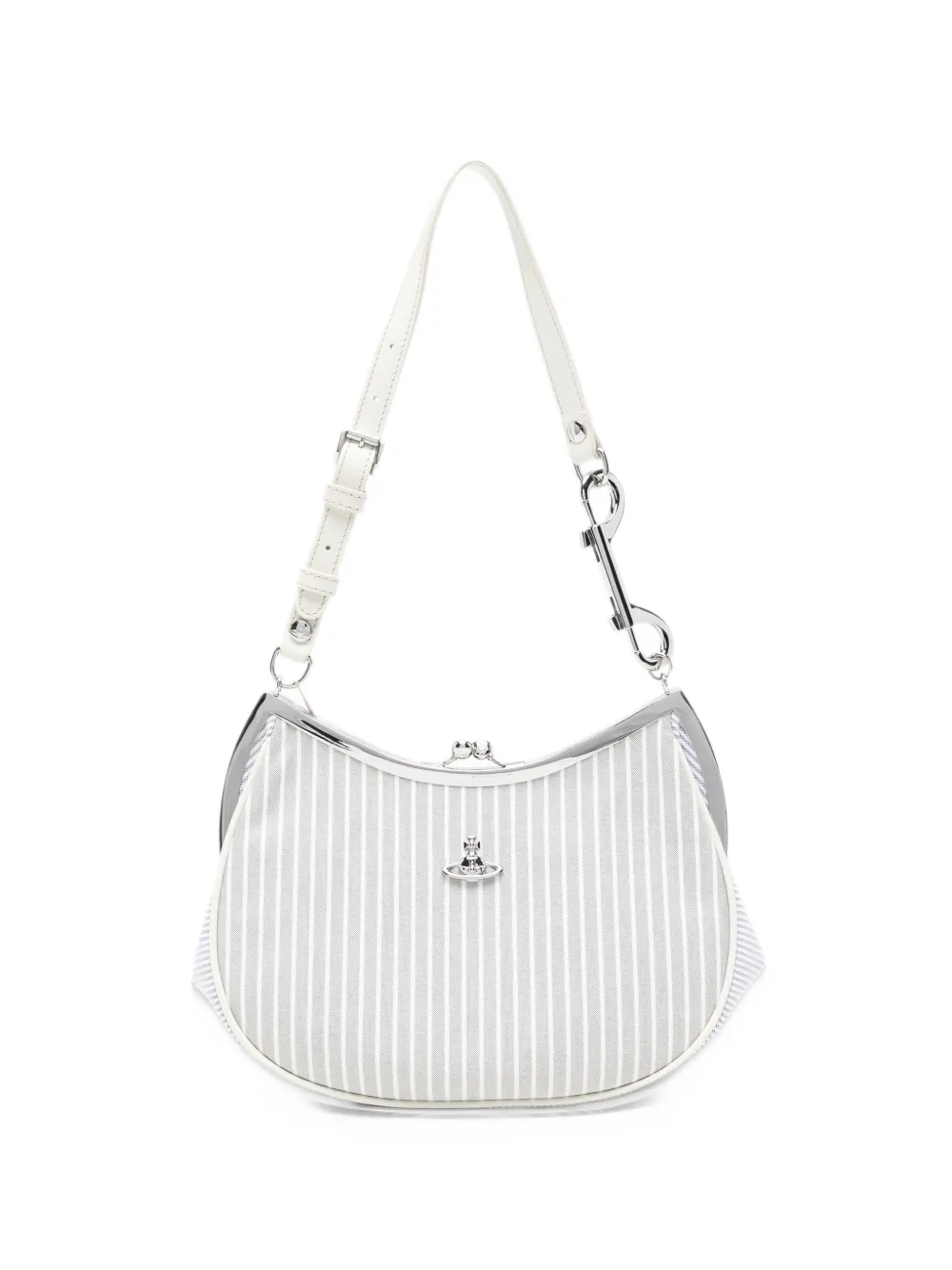 Vivienne Westwood Orb-plaque pinstripe-pattern shoulder bag - Bianco