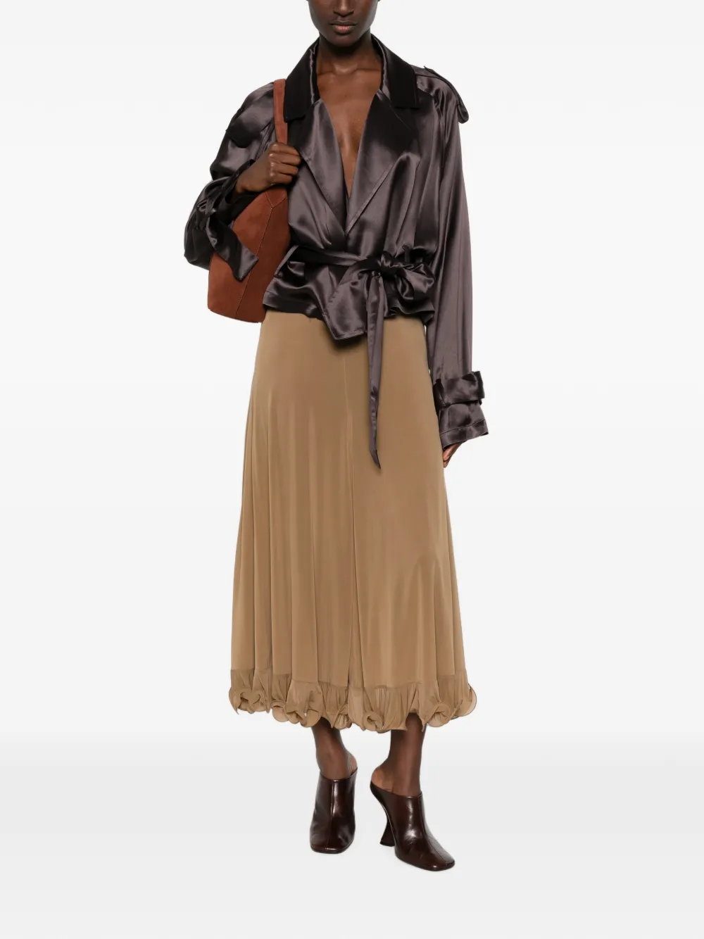 Moschino Midi-rok met ruches Bruin