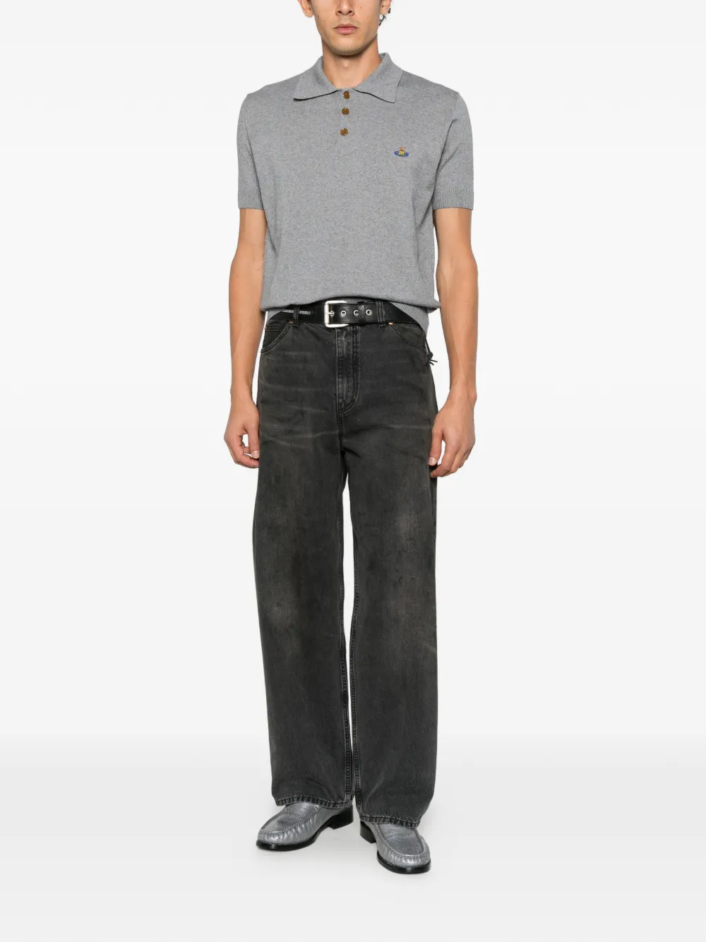 Vivienne Westwood Orb-embroidered polo sweater Grijs
